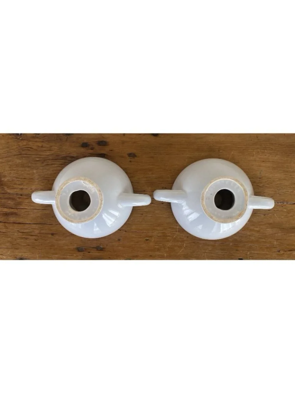 Matching MCM Haeger Pottery Candlesticks Grayish White 7.5” Width 4” Height